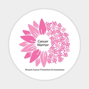 Breast cancer warrior with flower, hearts, ribbons & black type Magnet